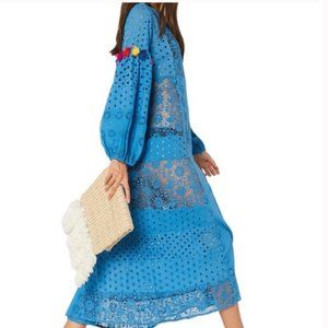 NWT MISA Los Angeles Victoria Pom Pom Cover Up Maxi Caftan Dress
